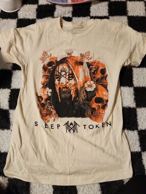 Cream Graphic Tee with Red and Black Print